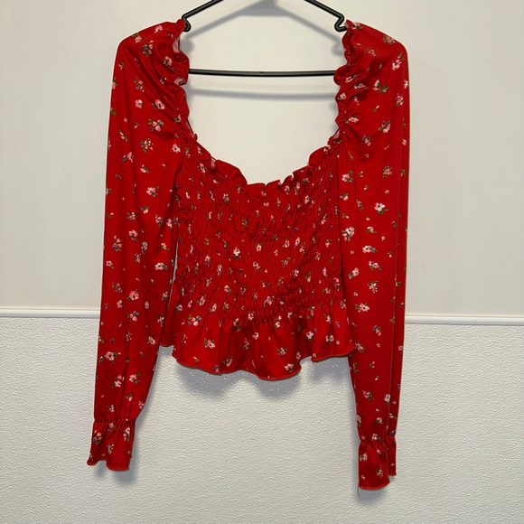 Women's Heart & Hips Floral Smocked Peplum Top Red/Pink Size Medium Boho - Picture 9 of 13